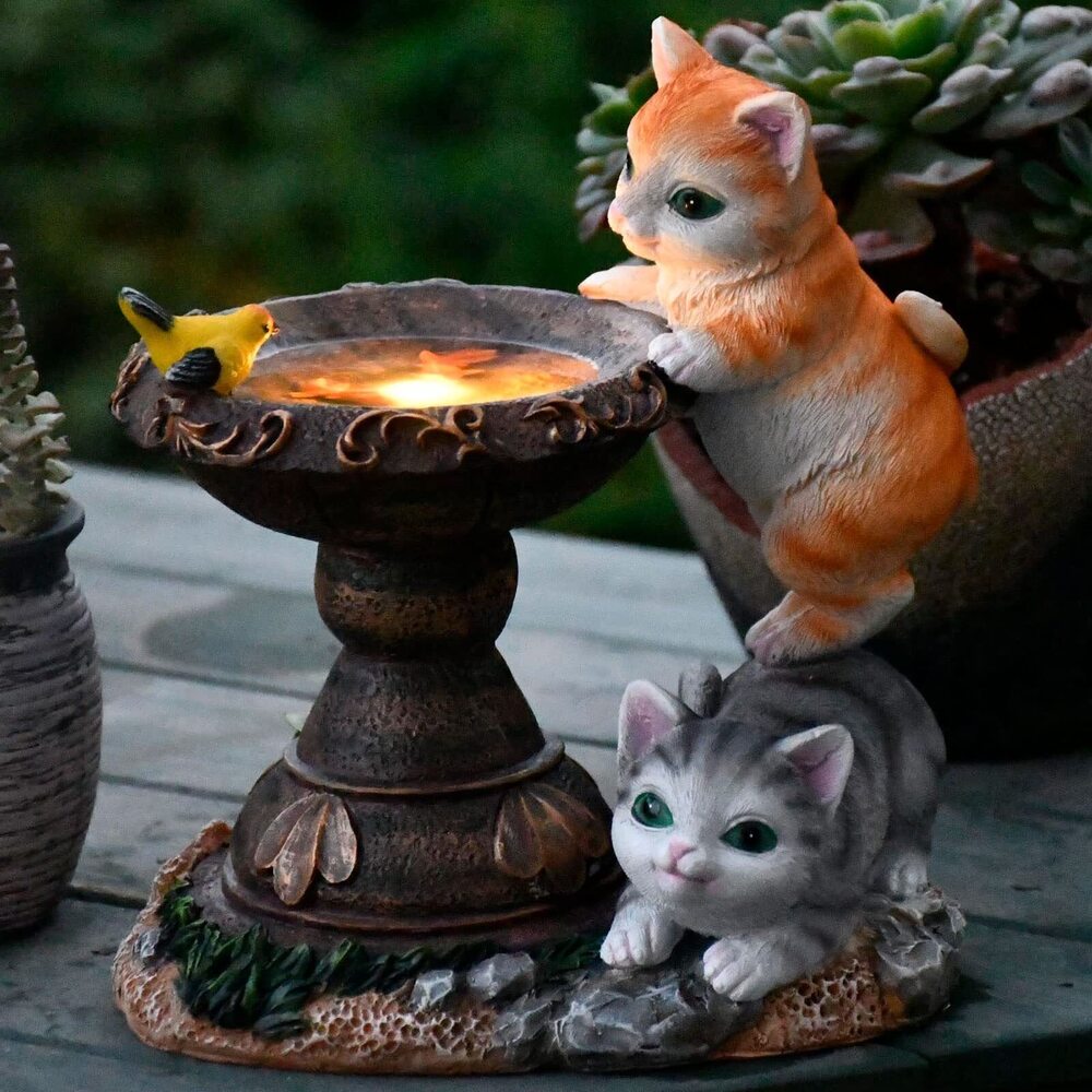 9767 Cat Garden Figurines Outdoor Decor Solar Statue with LED Lights